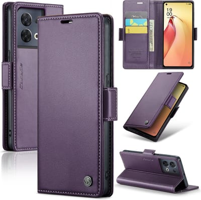 CaseMe Wallet Case met RFID Bescherming en Magneetsluiting voor OPPO Reno8 Pro 5G _ Paars