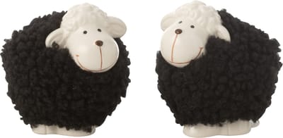 J-Line figuur Schaap - porselein - wit/zwart - small - 2 stuks