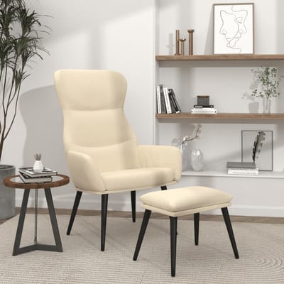 vidaXL - Relaxstoel - met - voetenbank - stof - crèmekleurig