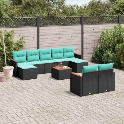 vidaXL - 10-delige - tuinbankset - met - kussens - van - zwart - polyrotan