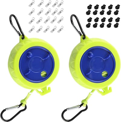 Camping waslijn 2 stuks, camping accessoires, waslijn uittrekbaar, outdoor, 10 m lengte, ideaal voor wasruimte, tuin, camper of boot. Draagbare waslijn uitrusting voor camping en outdoor
