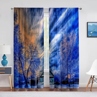 Winter Bos Berglandschap Sneeuwbedekte Boom Transparante Voile Gordijnen voor Woonkamer Slaapkamer Tule Gordijnen Raambekleding 1 PCS W100XH250cm&Grommet Top