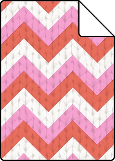 Proefstaal ESTAhome behang zigzag motief koraalrood en roze - 26.5 x 21 cm - 138135-S