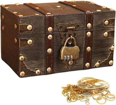 Kleine Vintage Houten Schatkist met Cijferslot - Voor Kinderen - Sieradenkistje - Opslag en Decoratie - 18 x 11 x 10 cm