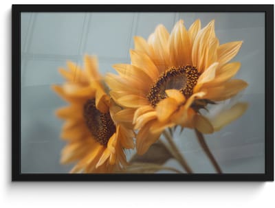 Poster in lijst - Fotolijst 60x40 cm - Posters - Zonnebloemen - Geel - Wazig - Posterlijst zwart - Decoratie - Wanddecoratie woonkamer - Muurdecoratie slaapkamer