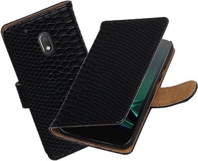 BestCases.nl Zwart Slang booktype hoesje voor Motorola Moto G4 Play