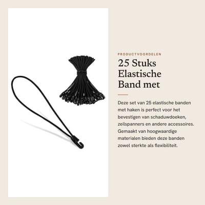 Dailygoods- Elastische Band - 25 Stuks - 25cm/50cm Uittrekbaar - Haken - Schaduwdoeken/Zonneschermaccessoires - Hoogwaardige Latex/Kunststof - Spankabel