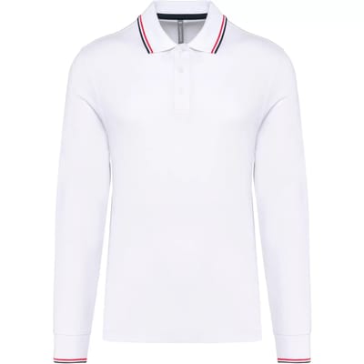 Kariban Heren polo van piquétricot met lange mouwen K280 - White / Navy / Red - L