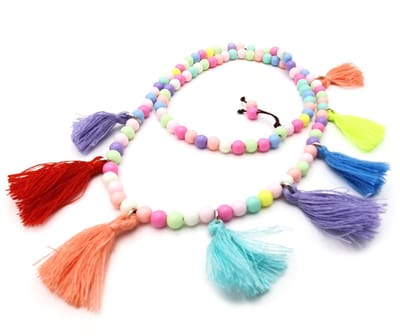 Kinderketting damesketting met kraaltjes en kwastjes pastelkleuren multicolor 60cm