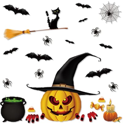 BTH - Raamstickers - Halloween - Pompoen - Stickers - Stickervellen - Halloween Decoratie - Stickervel - Sticker - 15 St.