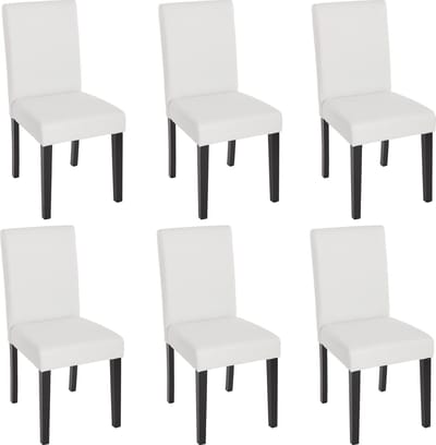 Cosmo Casa Set Van 6 Eetkamerstoelen - Keukenstoelen - Kunstleer - Mat Wit - Donkere Poten