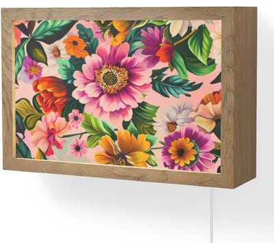 Wandlamp 30x20 cm - Oplaadbaar - Bloemen - Kleurrijk - Roze - Wandlampen binnen woonkamer - Slaapkamer lamp met kabel - Decoratieve nachtlamp - Vloerlamp snoer