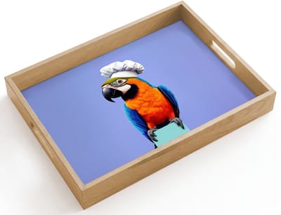 Dienblad hout 40x30 cm - Schootdienblad - Papegaai - Koksmuts - Vogel - Leuk - Borrelplank rechthoek - Plateau dienbladen
