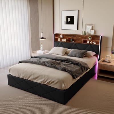 Tweepersoonsbed 140x200 cm met Opbergruimte en Geïntegreerde LED-Verlichting en USB-Poorten