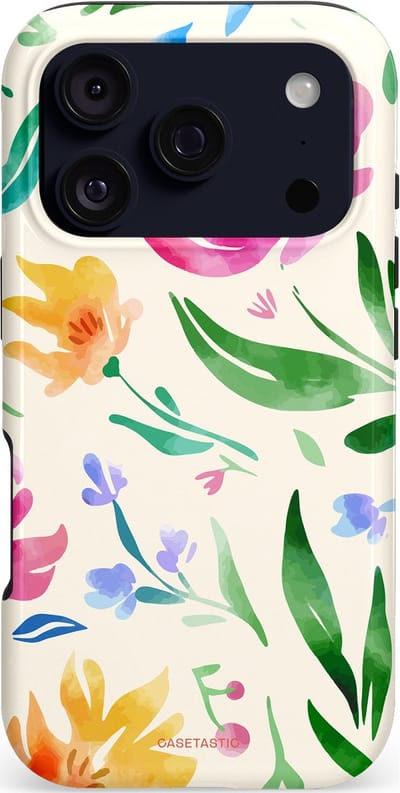 Casetastic hoesje geschikt voor Apple iPhone 17 Pro - MagSafe - Dubbellaagse bescherming - Waterflora - Fashion Case - Wit Groen Roze Geel