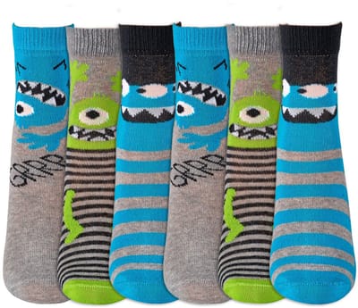 Kindersokken | Grappige sokken | Print: Monster | Kleur: Grijs | Maat: Diverse maten | 6 paar