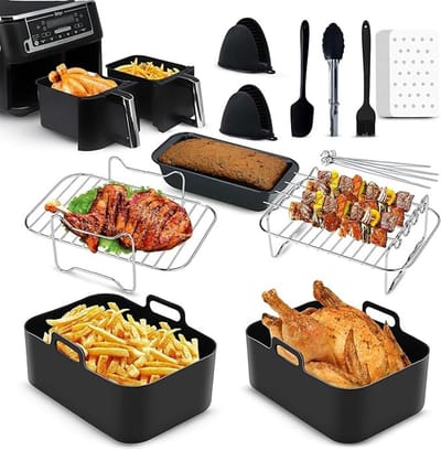 11-delig Airfryer Accessoireset - Racks, Silikonenkappen, Olieborstel, Keukentangen, Pan & Handschoenen
