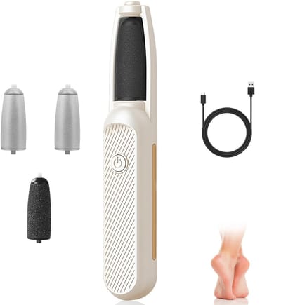 Dailygoods - Elektrische eeltverwijderaar, elektrische eeltverwijderaar, met USB-laadkabel, 4 verwisselbare voetvijlen, pedicureset, voetverzorging, elektrisch, 3 snelheden, wit
