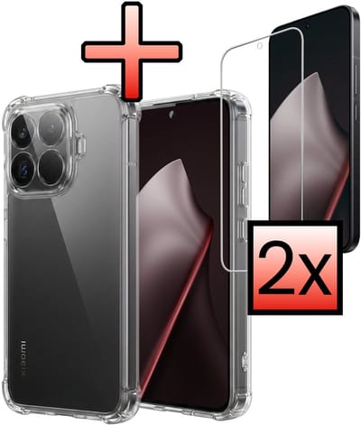 Hoesje - Met Screenprotector - 2 Stuks - Geschikt voor Xiaomi 15T Pro - Sterk & Shockproof - Siliconen Case - Back Cover - Telefoon Hoes - Shock Proof - Transparant