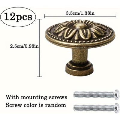 12 stuks Antiek Bronzen Kastgrepen, Vintage Landelijke Stijl Ladeknoppen, 0.98*1.38 Inch, voor Kast, Kledingkast, Dressoir, met Schroeven 12-Pack brons