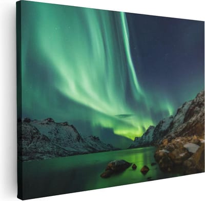 Artaza Canvas Schilderij Noorderlicht Ijsland - 40x30 cm - Klein - Wanddecoratie Bergen - Muurdecoratie Kust - Kamer Accessoires
