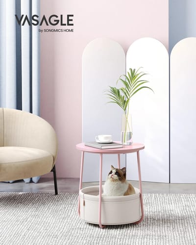 uJOY Bijzettafel - Praktische opbergmand - Compact en ruimtebesparend ontwerp - Roze - Verstelbare voetjes - Moderne uitstraling