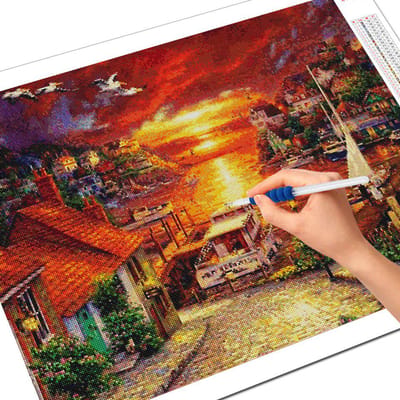 Diamant borduurwerk stad Cross Stitch Kit 5D DIY Diamond schilderij zonsondergang landschap Rhinestone Art Home Decor Gift Full Square 20X30CM