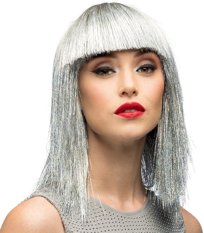 Boland - Pruik Crazy zilver Zilver - Steil - Halflang - Vrouwen - Showgirl - Glitter and Glamour