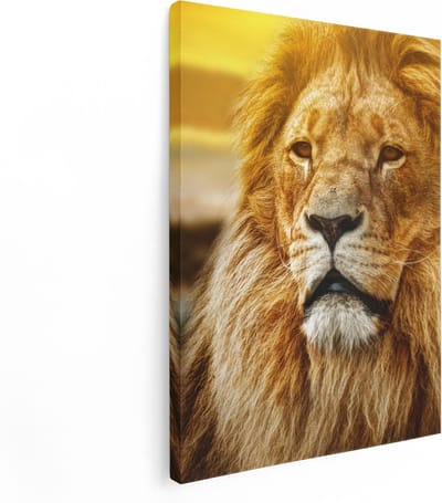 Artaza Canvas Schilderij Leeuw Portret - 30x40 cm - Klein - Wanddecoratie Woonkamer - Muurdecoratie Afrikaanse Dieren - Kamer Accessoires Savanne