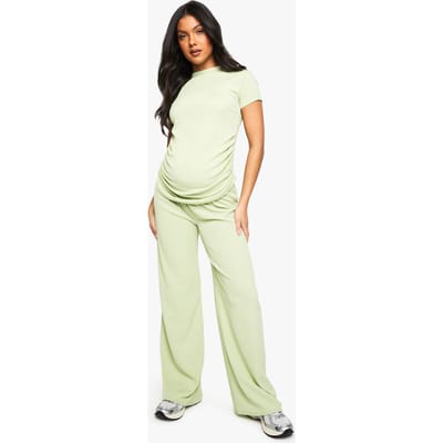 boohoo Dames ZWANGERSCHAPS T-SHIRT MET GERUCHTE ZijKANT EN SET MET WijDE BROEK | Verstandig | Maat: 36
