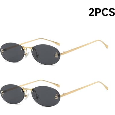 Mode Randloze Zonnebril Dames Uv400 Ovaal Elegant Diamant F Zonnebril Retro Brillen