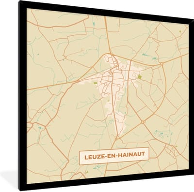 Fotolijst incl. Poster - Leuze-en-Hainaut - Kaart - Plattegrond - Stadskaart - Vintage - 40x40 cm - Posterlijst
