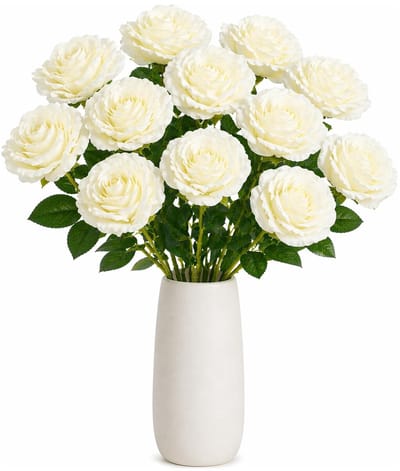 Mica Decorations Kunstbloem Roos Angel - 10x - H68 cm - ivoor wit - kunststof - stelen kunstbloemen - boeket - rozen bloemetjes