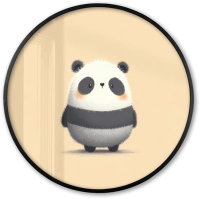 Poster in lijst Rond - Fotolijst 60x60 cm - Posters - Panda - Beige - Minimalistisch - Ronde posterlijst zwart - Decoratie - Wanddecoratie woonkamer - Muurdecoratie slaapkamer