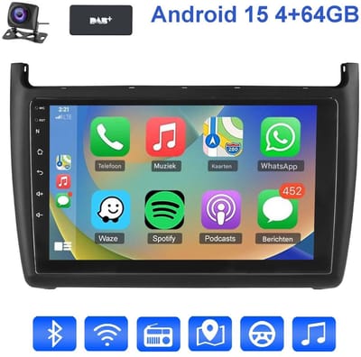 ESSGOO Autoradio met Draadloos Carplay en Android Auto - Geschikt voor Vw Polo 6R 6C 2009-2017 - radio met navigatie - Android 15 - 4+64GB - 2009 2010 2011 2012 2013 2014 2015 2016 2017 - DAB+ Bluetooth Wifi USB FM RDS & 2 DIN & Achteruitrijcamera