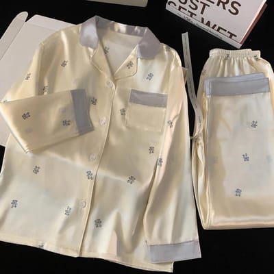 Bedrukte Dames Pyjama van Imitatiezijde Lange Mouwen Broek Dames Pyjama Lente en Herfst Dames Huiskleding XXL gray