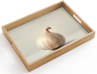 Dienblad hout 40x30 cm - Schootdienblad - Knoflook - Natuurlijk - Beige - Borrelplank rechthoek - Plateau dienbladen