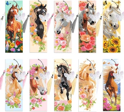 Creatieve Diamant Schilderen Boekenleggers voor Kinderen - 10 Stuks met 20 Hangertjes voor Paardenliefhebbers
