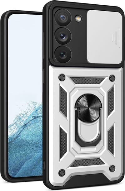 MobyDefend Hoesje - Geschikt voor Samsung Galaxy S23 - Pantsercase Met Draaibare Ring - Zilvergrijs
