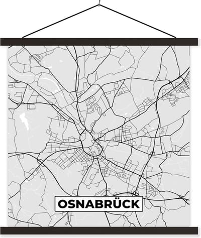 Posterhanger incl. Poster 60x60 cm - Schoolplaat - Stadskaart - Duitsland - Plattegrond - Osnabrück - Kaart - Textielposter - Zwarte latten - Stadskaart