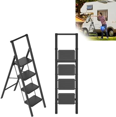 Trapladder 4 treden - Opstapkruk vouwbaar - Huishoudelijk werk - Met brede leuning - Tot 270 kg - Metaal