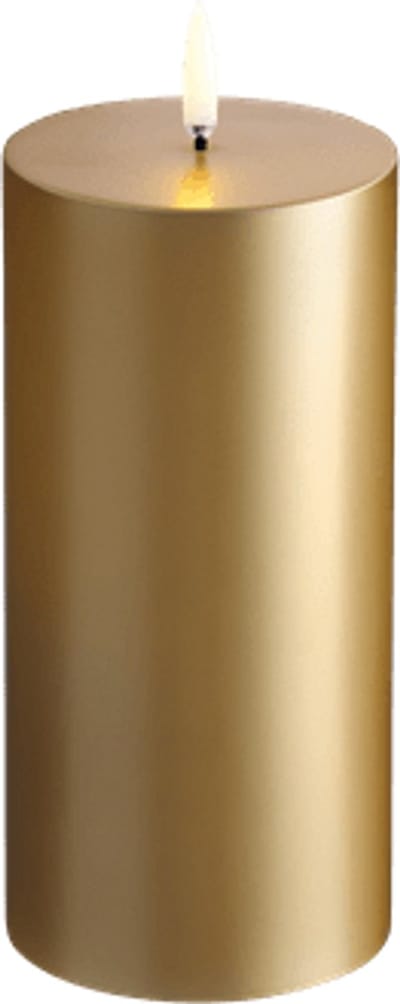 Uyuni - Gouden afwerking Pijlerkaarsen, Glad 7,8 x 15cm / met dimfunctie / echte waxkaarsen met electronische vlam / geen brandgevaar wel de juiste sfeer met een gouden randje !