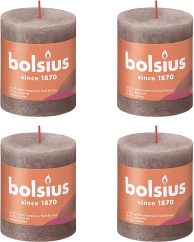 Bolsius Stompkaarsen Shine 4 st rustiek 80x68 mm rustiek taupe