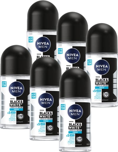 NIVEA MEN Black & White Fresh Anti-Transpirant Deo Roller - Tegen witte en gele vlekken - Voordeelverpakking - 6x 50ml