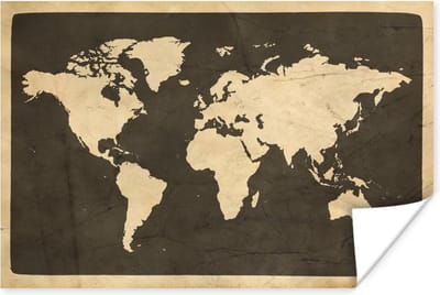 Poster 30x20 cm - Wereldkaart - Vintage - Hout - Posters - Kamer decoratie - Wanddecoratie woonkamer - Muurdecoratie slaapkamer