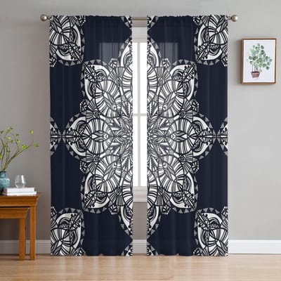 Mandala Abstracte Bloem Transparante Gordijnen voor Woonkamer Decoratie Raamgordijnen voor Keuken Tule Voile Organza Gordijnen W135 x H115cm x1 white