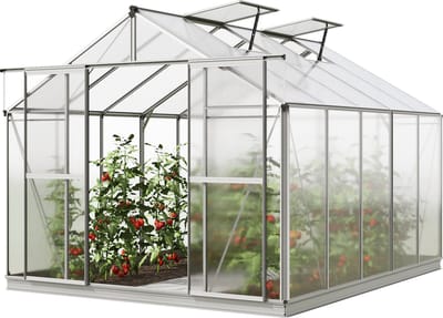 Tuinkas Orchidee 5 aluminium frame 256x317cm polycarbonaat panelen - met grondframe & automatische dakraamopener