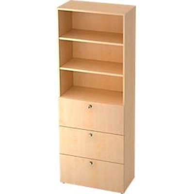 Combinatiekast TOPAS LINE, 6 dossierhoogtes, legbord en hangmappensysteem, decor ahorn/mapeldoorn