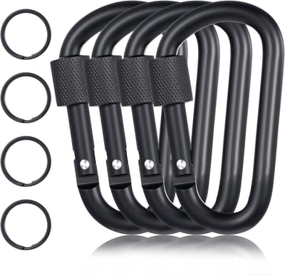Karabijnhaken Set - D-vorm Clips - Outdoor Bevestiging - Met Schroefsluiting - 7.75 x 4.6 cm - Zwart
