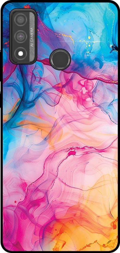 Smartphonica Telefoonhoesje Geschikt voor Huawei P Smart (2020) met Regenboog Acryl Marmer Opdruk - TPU Backcover Case Rainbow Acrylic Marble Design geschikt voor Huawei P Smart (2020)